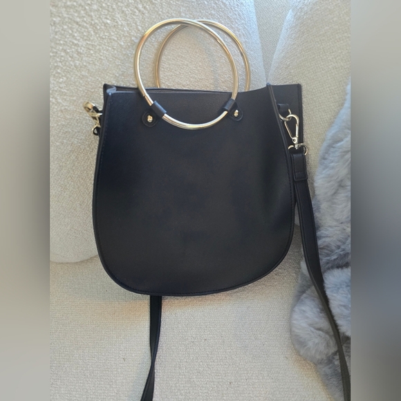 Nordstrom/Brass Plum, Faux Leather Satchel Crossbody Bag, Black/Silver - Picture 2 of 10